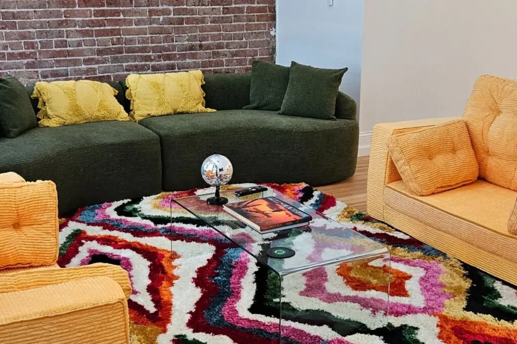 Color Pop Comfort Bold Seating and Brick Wall Charm