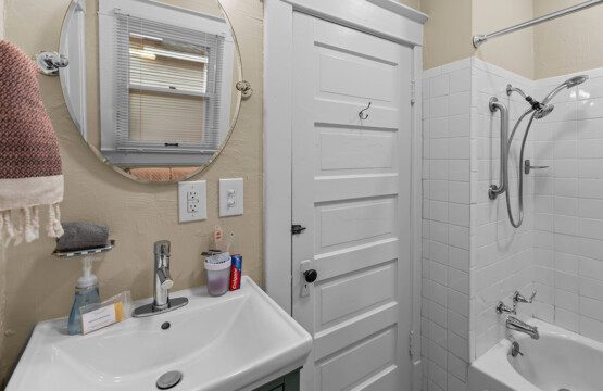 cairo st bungalow bathroom vanity shower white subway tile