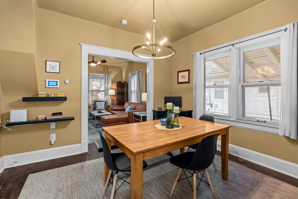 cairo st bungalow dining room living room view modern lighting. (1)